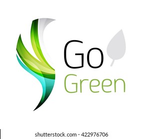 Abstract eco leaves logo design made of color pieces - various geometric shapes. Geometric nature concept. Vector colorful icon