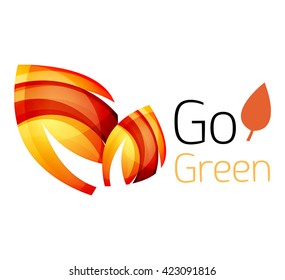 Abstract eco leaves logo design made of color pieces - various geometric shapes. Geometric nature concept. Vector colorful icon