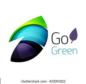 Abstract eco leaves logo design made of color pieces - various geometric shapes. Geometric nature concept. Vector colorful icon