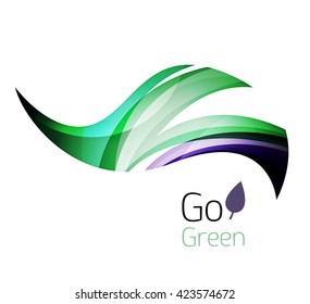 Abstract eco leaves logo design made of color pieces - various geometric shapes. Geometric nature concept. Vector colorful icon