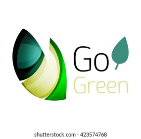 Abstract eco leaves logo design made of color pieces - various geometric shapes. Geometric nature concept. Vector colorful icon