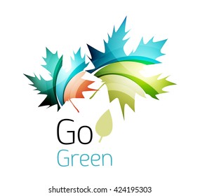 Resumen El diseño del logotipo de hojas ecológicas hechas de piezas de color - varias formas geométricas. Concepto de naturaleza geométrica. Icono de colorido vector