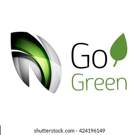 Abstract eco leaves logo design made of color pieces - various geometric shapes. Geometric nature concept. Vector colorful icon