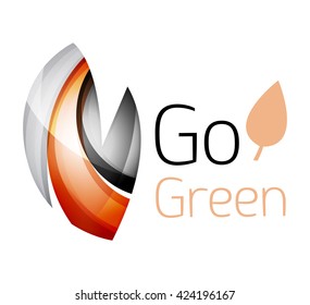 Abstract eco leaves logo design made of color pieces - various geometric shapes. Geometric nature concept. Vector colorful icon