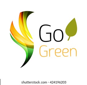 Abstract eco leaves logo design made of color pieces - various geometric shapes. Geometric nature concept. Vector colorful icon
