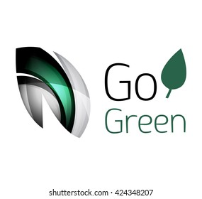 Abstract eco leaves logo design made of color pieces - various geometric shapes. Geometric nature concept. Vector colorful icon