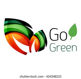 Abstract eco leaves logo design made of color pieces - various geometric shapes. Geometric nature concept. Vector colorful icon