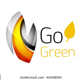 Abstract eco leaves logo design made of color pieces - various geometric shapes. Geometric nature concept. Vector colorful icon