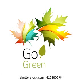 Abstract eco leaves logo design made of color pieces - various geometric shapes. Geometric nature concept. Vector colorful icon