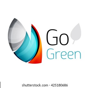 Abstract eco leaves logo design made of color pieces - various geometric shapes. Geometric nature concept. Vector colorful icon