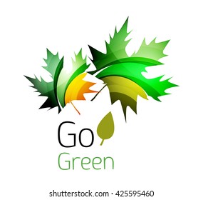 Abstract eco leaves logo design made of color pieces - various geometric shapes. Geometric nature concept. Vector colorful icon