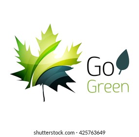 Abstract eco leaves logo design made of color pieces - various geometric shapes. Geometric nature concept. Vector colorful icon
