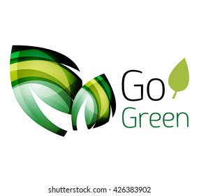 Abstract eco leaves logo design made of color pieces - various geometric shapes. Geometric nature concept. Vector colorful icon