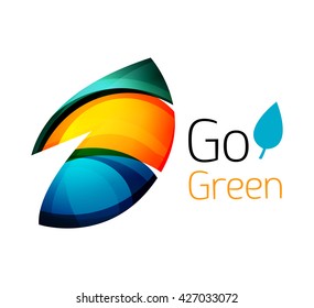 Resumen El diseño del logotipo de hojas ecológicas hechas de piezas de color - varias formas geométricas. Concepto de naturaleza geométrica. Icono de colorido vector