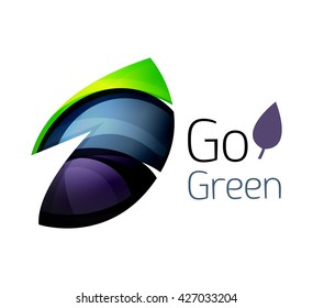 Abstract eco leaves logo design made of color pieces - various geometric shapes. Geometric nature concept. Vector colorful icon