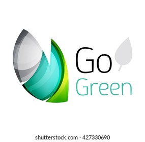 Abstract eco leaves logo design made of color pieces - various geometric shapes. Geometric nature concept. Vector colorful icon