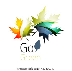 Resumen El diseño del logotipo de hojas ecológicas hechas de piezas de color - varias formas geométricas. Concepto de naturaleza geométrica. Icono de colorido vector