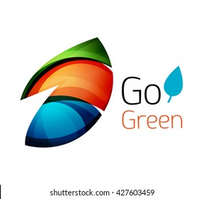 Abstract eco leaves logo design made of color pieces - various geometric shapes. Geometric nature concept. Vector colorful icon