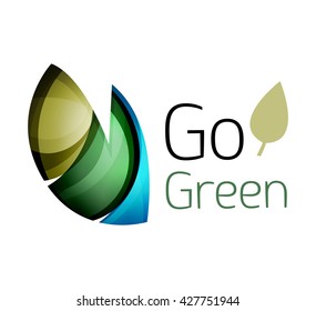 Abstract eco leaves logo design made of color pieces - various geometric shapes. Geometric nature concept. Vector colorful icon