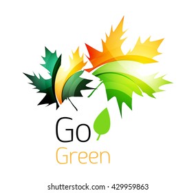 Abstract eco leaves logo design made of color pieces - various geometric shapes. Geometric nature concept. Vector colorful icon