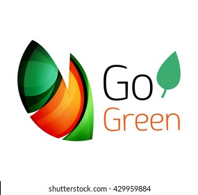 Abstract eco leaves logo design made of color pieces - various geometric shapes. Geometric nature concept. Vector colorful icon