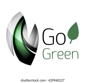 Abstract eco leaves logo design made of color pieces - various geometric shapes. Geometric nature concept. Vector colorful icon