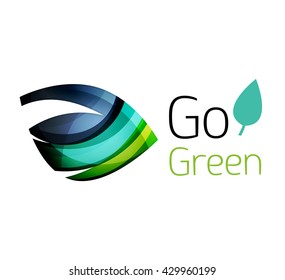 Abstract eco leaves logo design made of color pieces - various geometric shapes. Geometric nature concept. Vector colorful icon