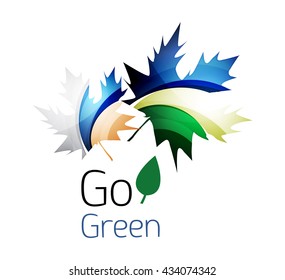 Resumen El diseño del logotipo de hojas ecológicas hechas de piezas de color - varias formas geométricas. Concepto de naturaleza geométrica. Icono de colorido vector