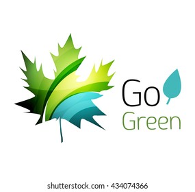 Abstract eco leaves logo design made of color pieces - various geometric shapes. Geometric nature concept. Vector colorful icon
