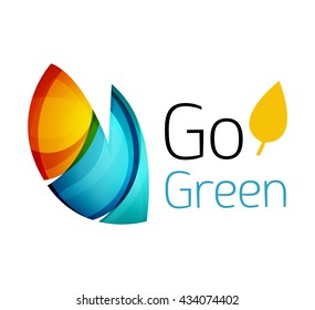 Abstract eco leaves logo design made of color pieces - various geometric shapes. Geometric nature concept. Vector colorful icon