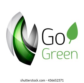 Abstract eco leaves logo design made of color pieces - various geometric shapes. Geometric nature concept. Vector colorful icon