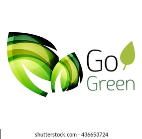 Abstract eco leaves logo design made of color pieces - various geometric shapes. Geometric nature concept. Vector colorful icon