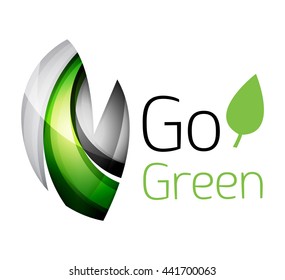Abstract eco leaves logo design made of color pieces - various geometric shapes. Geometric nature concept. Vector colorful icon