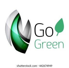 Abstract eco leaves logo design made of color pieces - various geometric shapes. Geometric nature concept. Vector colorful icon