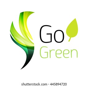 Abstract eco leaves logo design made of color pieces - various geometric shapes. Geometric nature concept. Vector colorful icon
