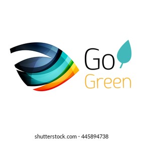Abstract eco leaves logo design made of color pieces - various geometric shapes. Geometric nature concept. Vector colorful icon