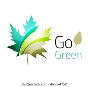 Abstract eco leaves logo design made of color pieces - various geometric shapes. Geometric nature concept. Vector colorful icon