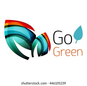 Abstract eco leaves logo design made of color pieces - various geometric shapes. Geometric nature concept. Vector colorful icon