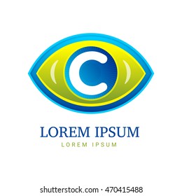 Abstract eco logo C with eye icon. Vector template