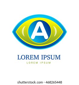 Abstract eco logo A with eye icon. Vector template