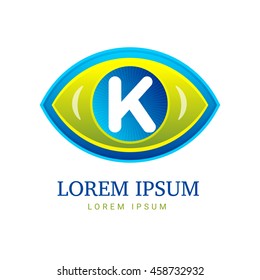Abstract eco logo K with eye icon. Vector template