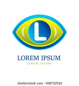Abstract eco logo L with eye icon. Vector template