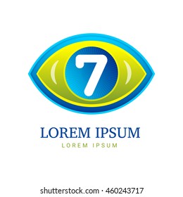 Abstract eco logo seven with eye icon. Vector template