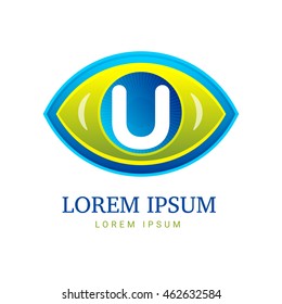 Abstract eco logo U with eye icon. Vector template