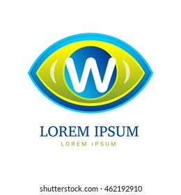 Abstract eco logo W with eye icon. Vector template