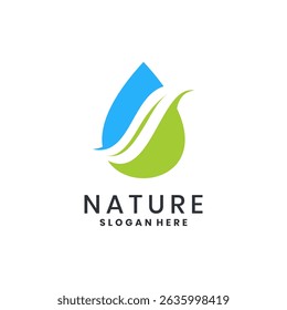 Abstract eco logo with water drops and leaves in wave style