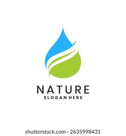 Abstract eco logo with water drops and leaves in wave style