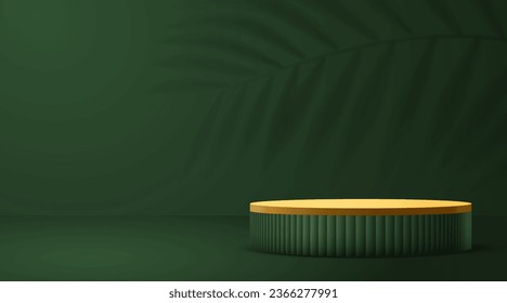 Abstract eco scene background. Cylinder podium. Product presentation, mock up, show natural cosmetic product. Podium, stage pedestal or platform. Vector illustration