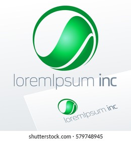 Abstract eco sign in sphere shape on white background. Green logotype for Ecology, Pharmacy, Medicine activity
