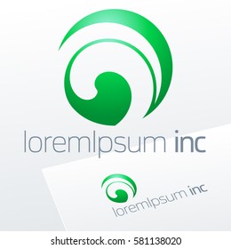 Abstract eco sign in sphere shape on white background. Green logotype for Ecology, Pharmacy, Medicine activity